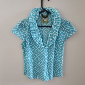 Elizabeth Ruffled Blouse in Eden Turquoise by Elizabeth McKay